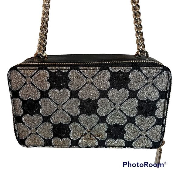 Kate Spade Odette Jacquard Chain Crossbody Bag Purse Double Zip Glitter Logo - Picture 5 of 12